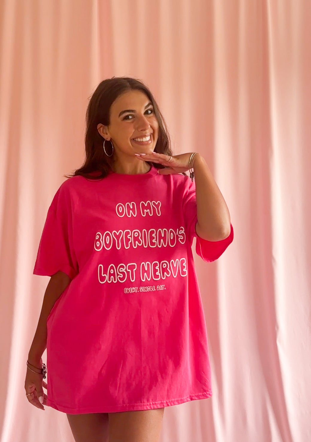 Hot Pink Statement Tee Funny Boyfriend Shirt Sassy Relationship Humor Design Bold Graphic Apparel Perfect Gift For Girlfriend Birthday Present Idea Casual Wear Everyday Outfit Comfortable Cotton Blend Material Trendy Fashion Attitude Shirt