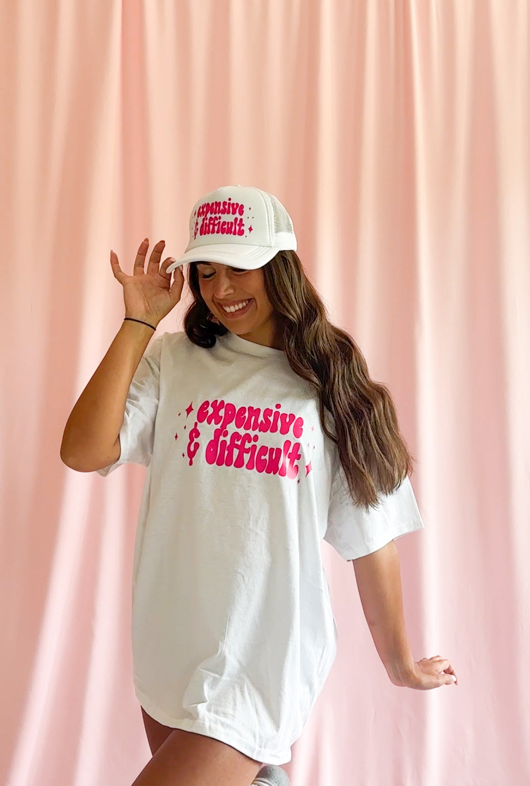 Fashion Forward Trucker Hat Hot Pink Designer Cap Women Mesh Back Construction Premium Quality Statement Piece Bold Color Fashion Casual Luxury Accessory Trendy Summer Essential Contemporary Streetwear Collection Perfect Gift Design