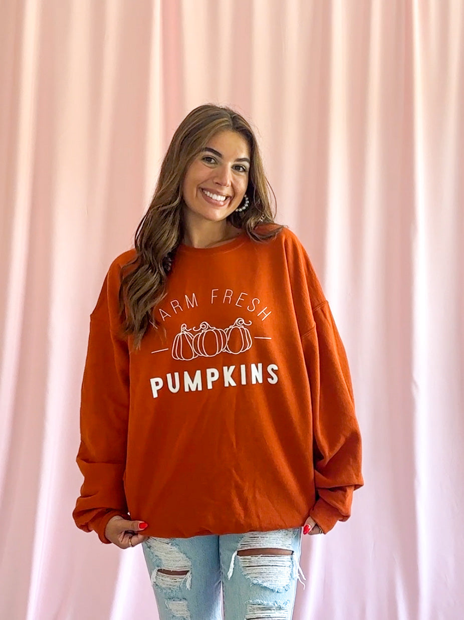 Cozy Autumn Sweater Fall Fashion Essential Soft Knit Pumpkin Design Farm Fresh Patch Graphics Comfortable Seasonal Wear Relaxed Fit Style Casual Weekend Clothing Perfect Harvest Outfit Idea Farmhouse Aesthetic Trendy Oversized Option