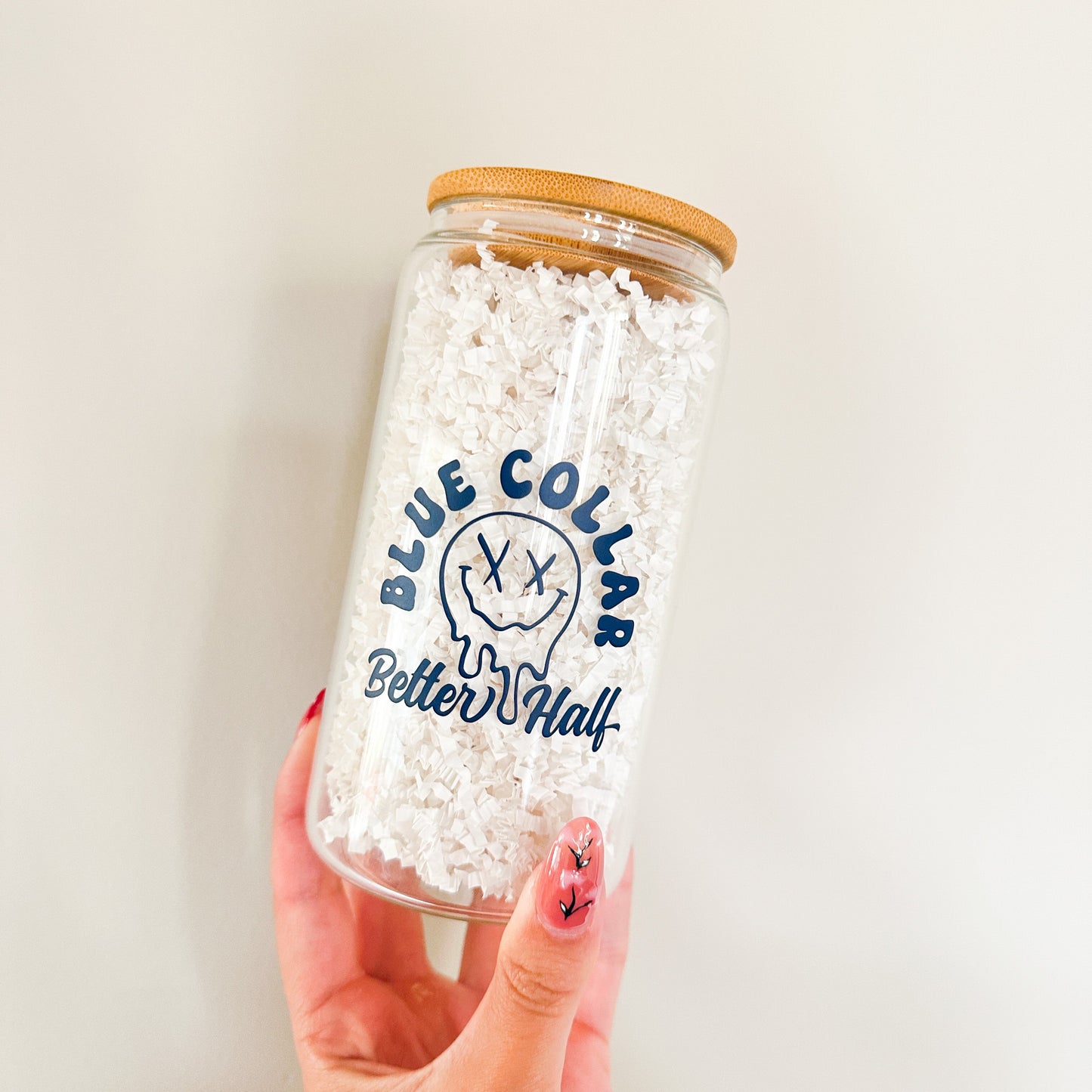 Blue Collar Wife Gift Engraved Glass Tumbler Better Half Message Supportive Spouse Appreciation Present 16 Ounce Capacity Daily Coffee Tea Water Beverage Container Hardworking Partner Recognition Gift Birthday Anniversary Present Premium
