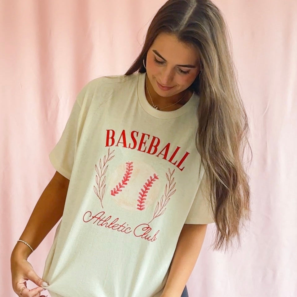 baseball athletic club shirt, baseball graphic tee, cream unisex sports shirt, athletic club t-shirt, HTV baseball shirt, sports aesthetic tee, baseball season outfit, unisex baseball shirt