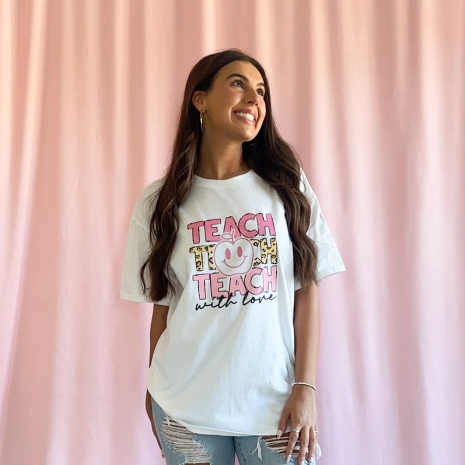 Teach with Love T-Shirt – Unisex Teacher Graphic Tee, Inspirational Educator Shirt