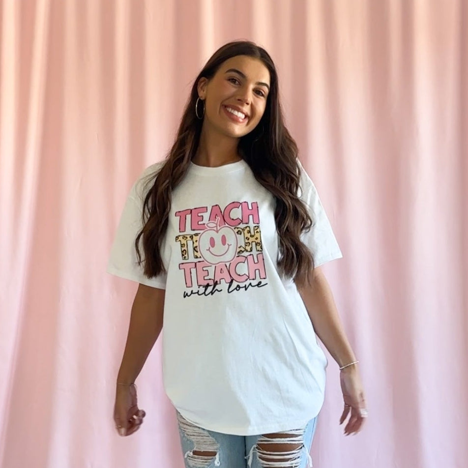 Teach with Love T-Shirt – Unisex Teacher Graphic Tee, Inspirational Educator Shirt