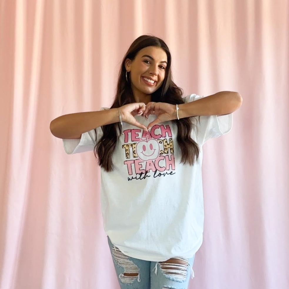 Teach with Love T-Shirt – Unisex Teacher Graphic Tee, Inspirational Educator Shirt