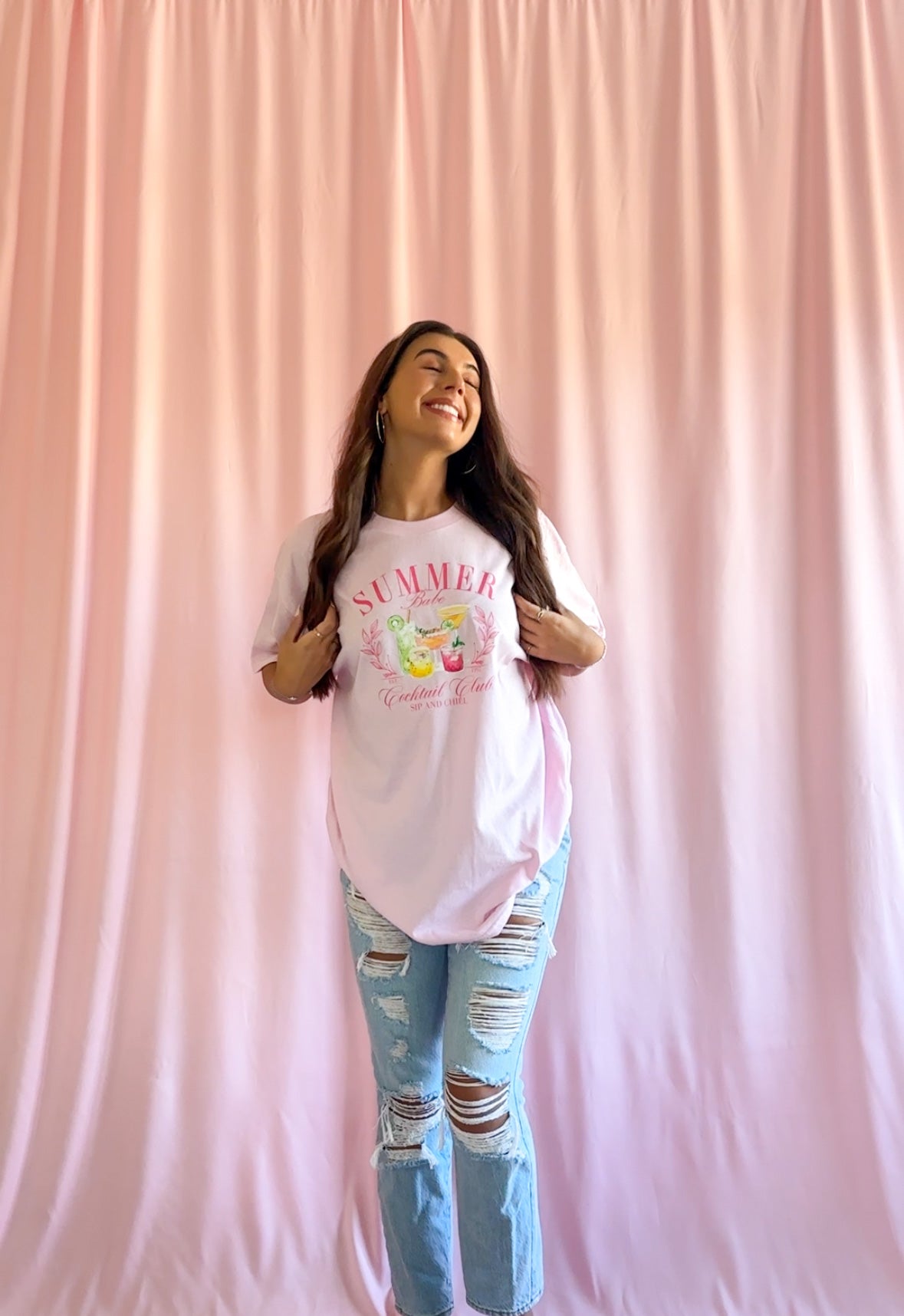 Summer Cocktail Club T-Shirt – Pink Unisex Graphic Tee, Cocktail Aesthetic Shirt