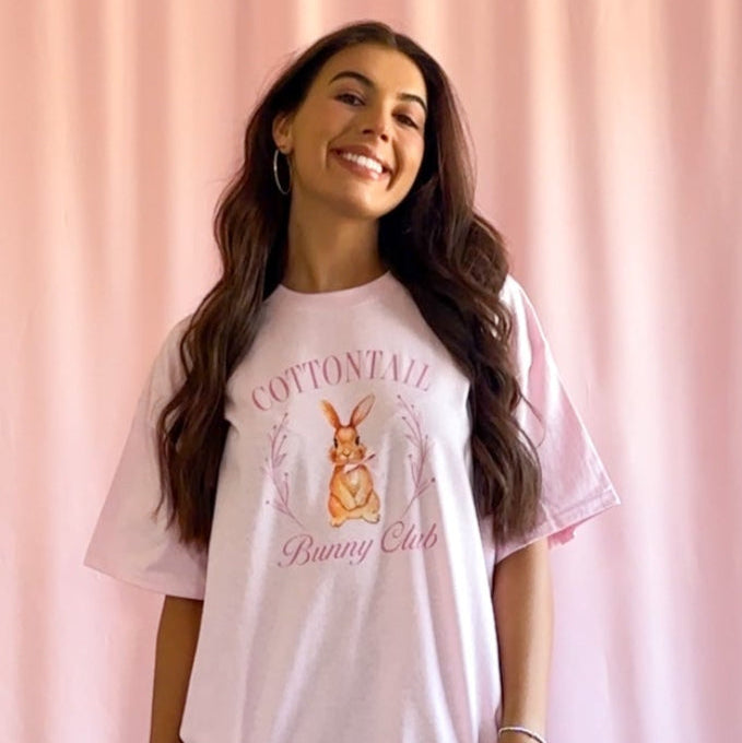 Cottontail Bunny Club Easter T-Shirt – Pink Unisex Easter Graphic Tee