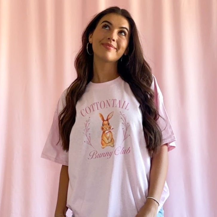 Cottontail Bunny Club Easter T-Shirt – Pink Unisex Easter Graphic Tee