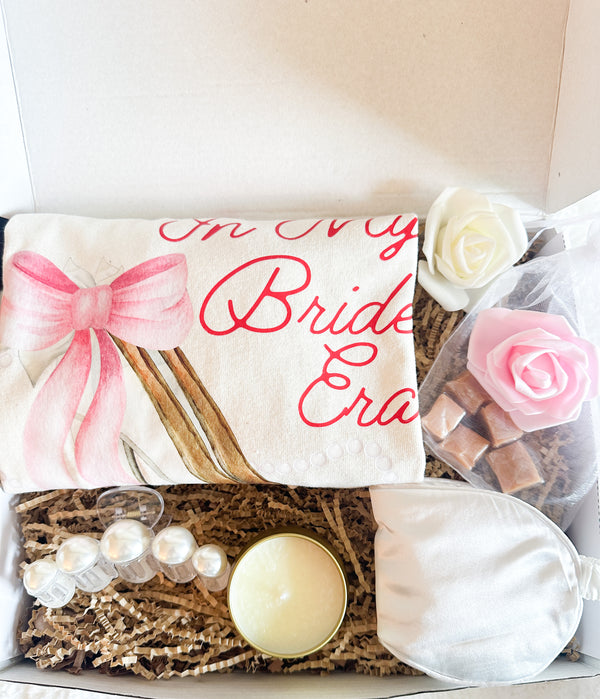 Luxury Bride Gift Box Complete Pampering Set Includes Bride Era Tshirt Pearl Hair Clip Eye Mask Relaxation Scented Candles Faux Flowers Sweet Caramels Perfect Bridal Shower Present Wedding Preparation Kit Bachelorette Party Favor Engagement
