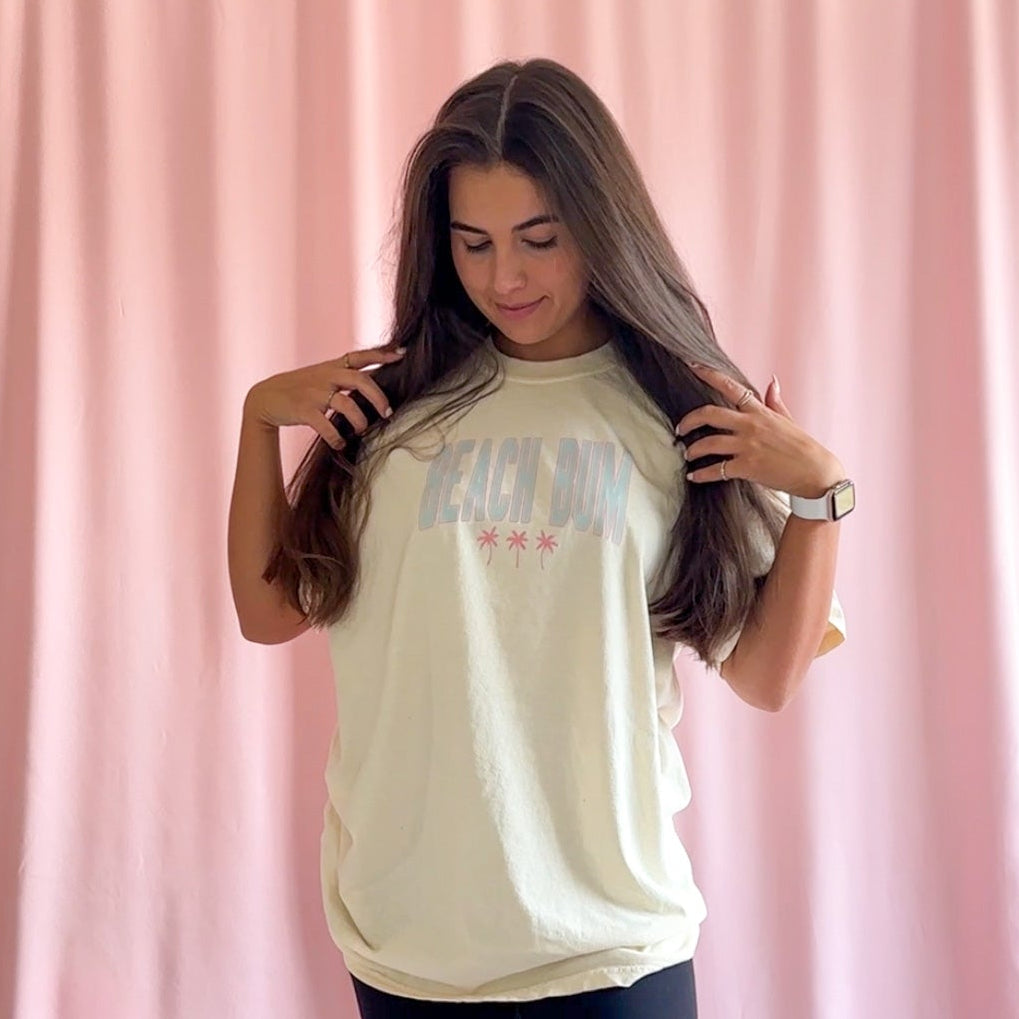 beach bum shirt, beach t-shirt, coastal summer shirt, vacation tee, beach lover shirt, unisex summer shirt, cream graphic tee, HTV shirt