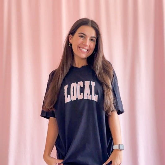 “Local” T-Shirt – Black Unisex Graphic Tee with Pink Distressed Design
