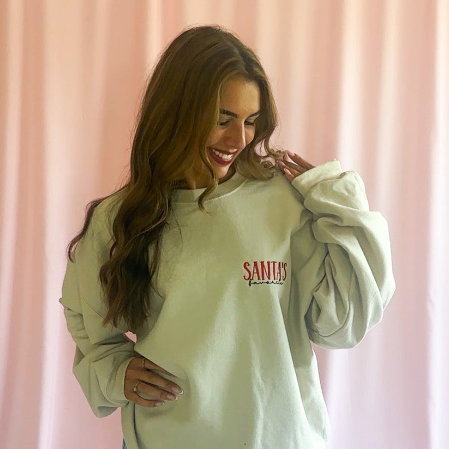 Cozy Holiday Sweatshirt Embroidered Christmas Design Handcrafted Santa Pattern Festive Party Wear Perfect Casual Winter Outfit Christmas Celebration Essential Beautiful Embroidery Details Premium Quality Construction Comfortable Seasonal