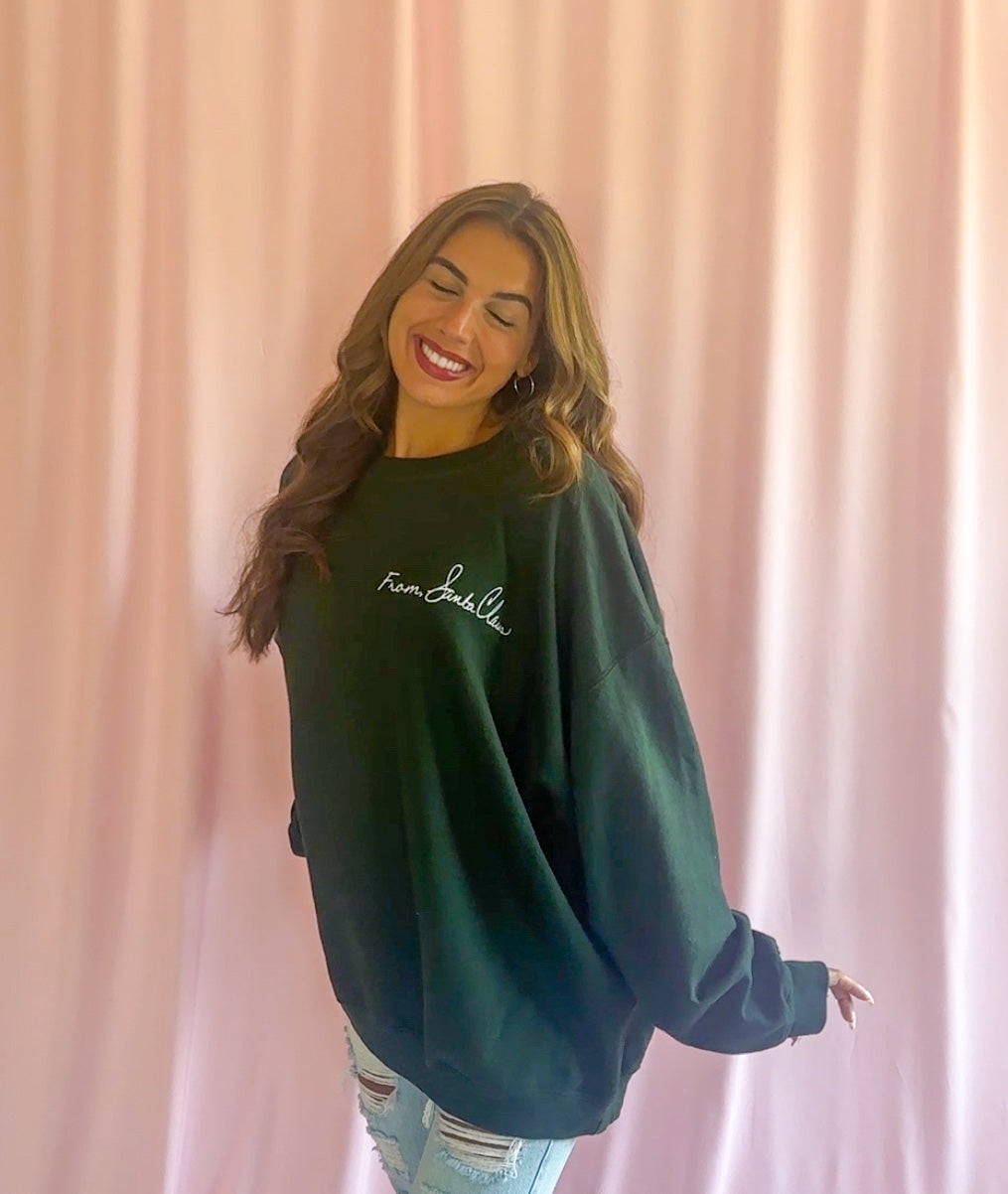Santa Claus Christmas Sweatshirt Green Holiday Pullover From Santa Design Festive Winter Sweater Cozy Premium Fabric Perfect Holiday Party Apparel Comfortable Christmas Outfit Family Celebration Essential Gift For Holiday Lover Casual