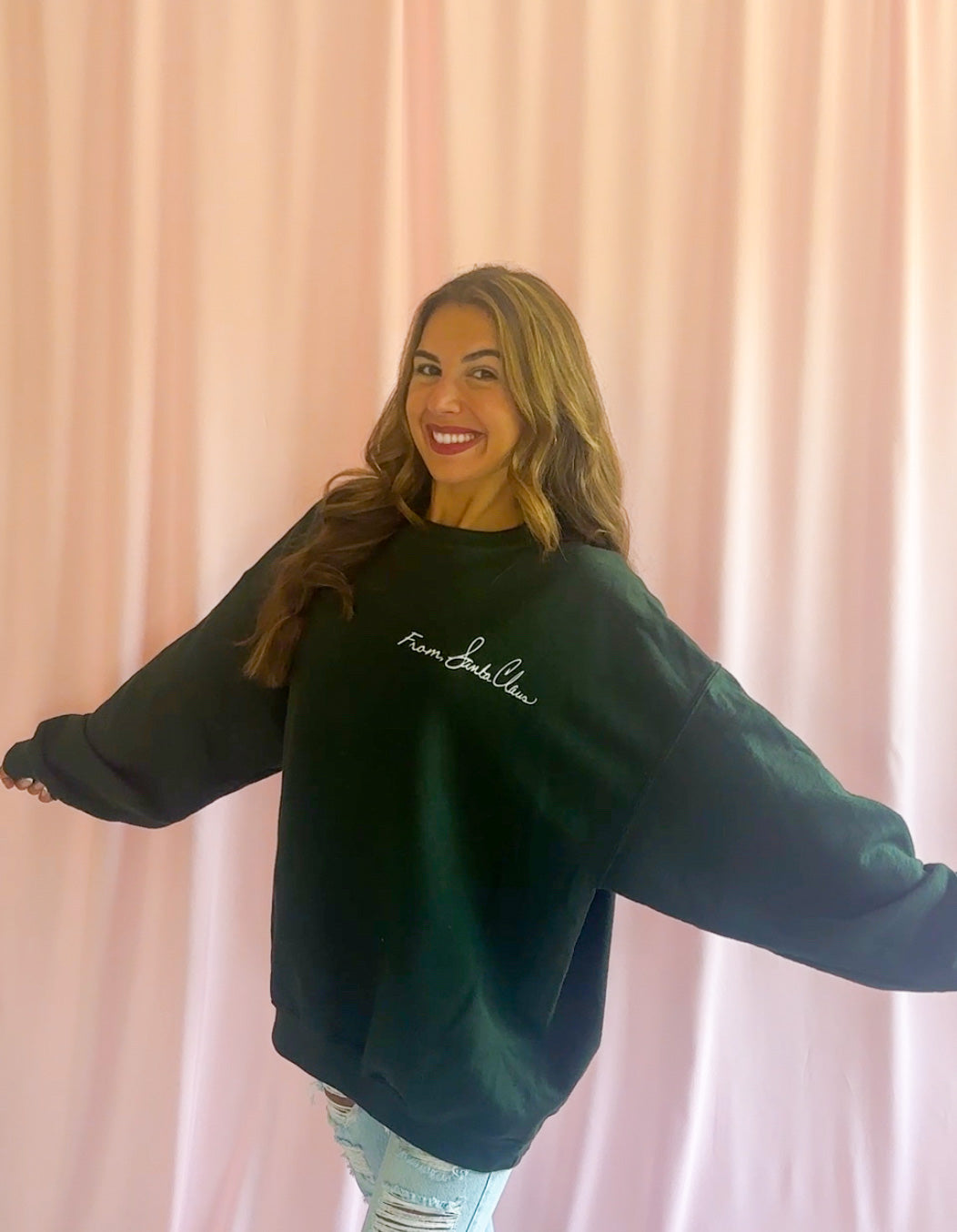 Cozy Holiday Sweatshirt Green Christmas Pullover From Santa Claus Design Premium Comfort Fabric Festive Winter Apparel Perfect Christmas Party Outfit Casual Holiday Wear Family Gathering Sweater Gift For Christmas Celebration Merry Bright