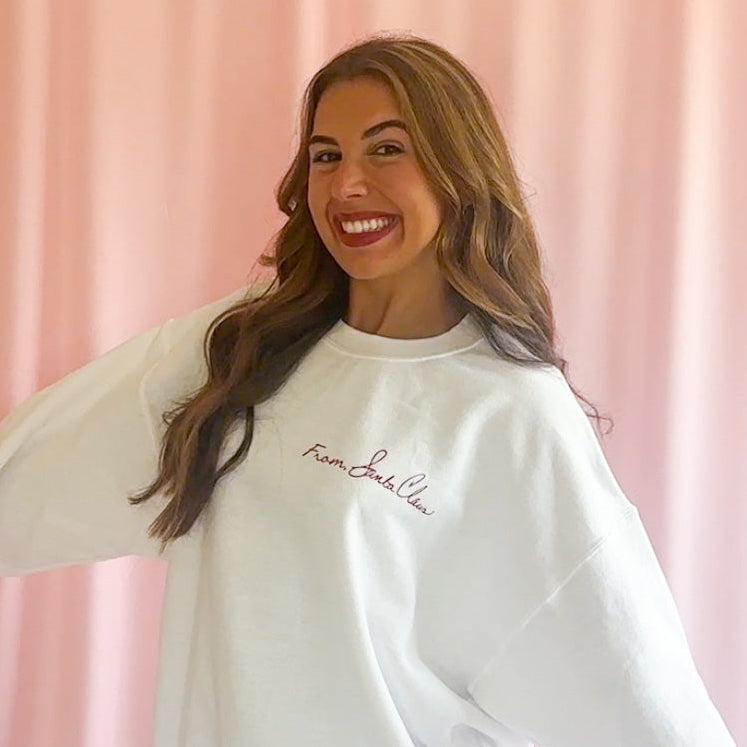 Premium Christmas Sweatshirt White Festive Design From Santa Claus Text Cozy Comfortable Winter Wear Soft Quality Fabric Construction Holiday Season Clothing Perfect Family Gathering Outfit Christmas Celebration Attire Casual Holiday Style