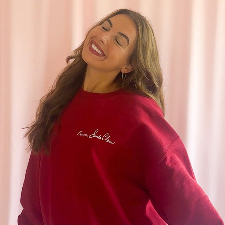 Festive Holiday Top Red Christmas Sweatshirt From Santa Claus Theme Cozy Winter Clothing Perfect Gift Idea Christmas Party Outfit Comfortable Casual Wear Premium Fabric Design Seasonal Fashion Essential Family Gathering Attire Warm Winter