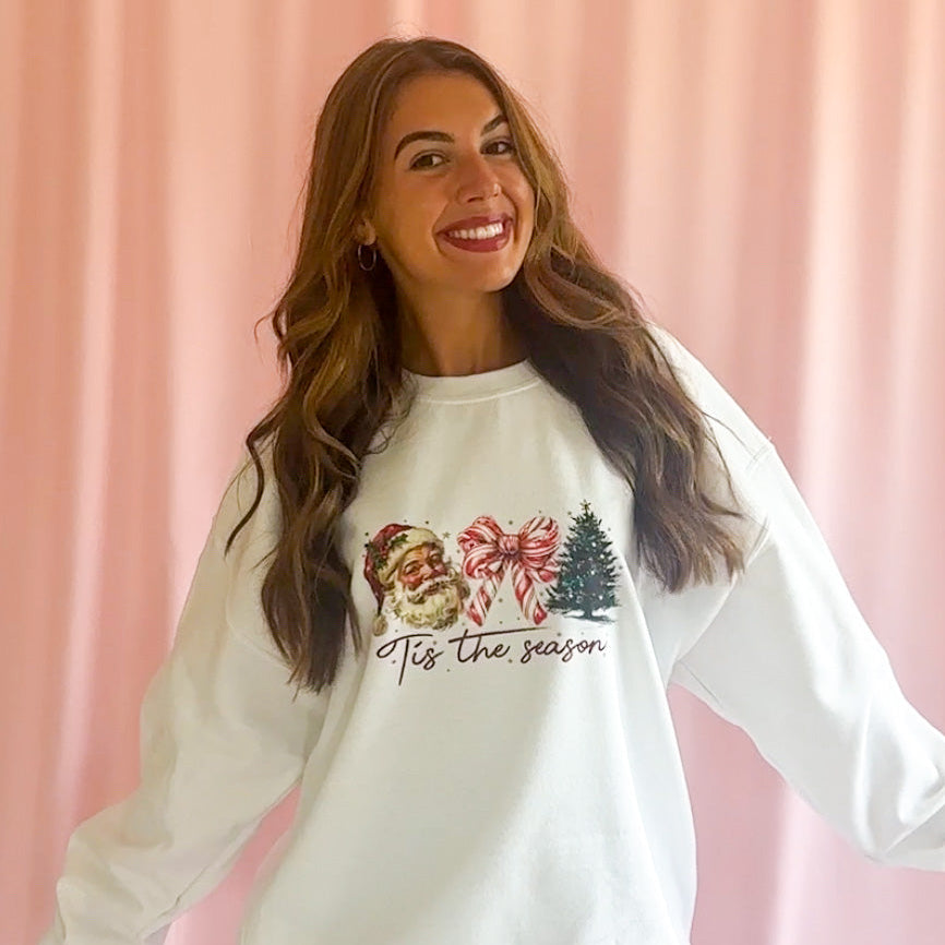 Cozy Christmas Sweater Women Soft Comfortable Holiday Wear Premium Quality Sweatshirt Santa Candy Cane Design Festive Pine Tree Graphics Winter Wardrobe Essential Casual Party Outfit Perfect Seasonal Gift Whimsical Christmas Pattern Warm