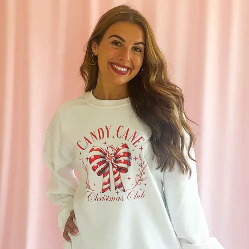 Candy Cane Christmas Sweatshirt Nostalgic Holiday Design Festive Winter Wear Cozy Comfort Clothing Charming Graphics Pattern Perfect Party Outfit Christmas Gathering Essential Vintage Inspired Style Casual Holiday Fashion Premium Quality