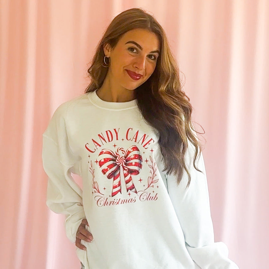 Festive Holiday Clothing Christmas Sweatshirt Collection Candy Cane Design Pattern Nostalgic Winter Wear Cozy Comfort Style Perfect Christmas Party Outfit Holiday Gathering Essential Charming Graphics Details Casual Festive Fashion Vintage