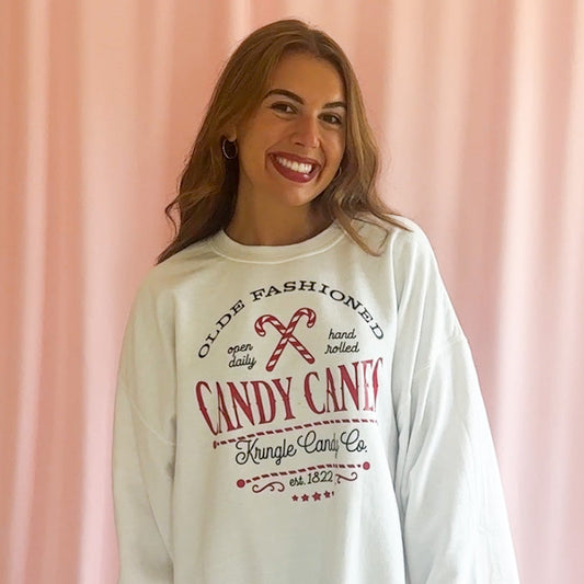 Candy Cane Christmas Sweatshirt Nostalgic Holiday Design Festive Winter Wear Cozy Comfort Clothing Charming Graphics Pattern Perfect Party Outfit Christmas Gathering Essential Vintage Inspired Style Casual Holiday Fashion Premium Quality