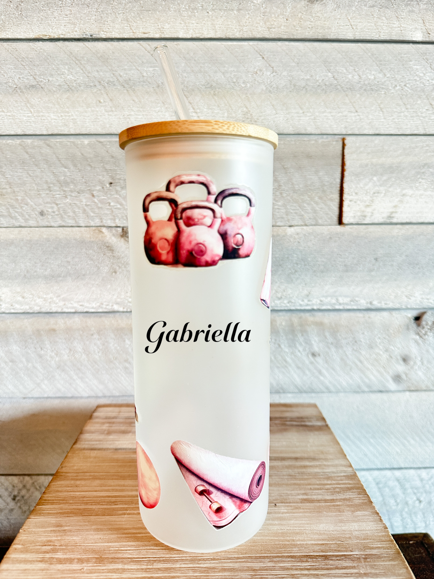 Personalized Gym Tumbler Custom Name Water Bottle Pink Frosted Design 25 Oz Capacity Perfect Fitness Gift Motivational Workout Essential Feminine Aesthetic Durable Construction Leak Proof Hydration Solution Trendy Gym Girl Accessory