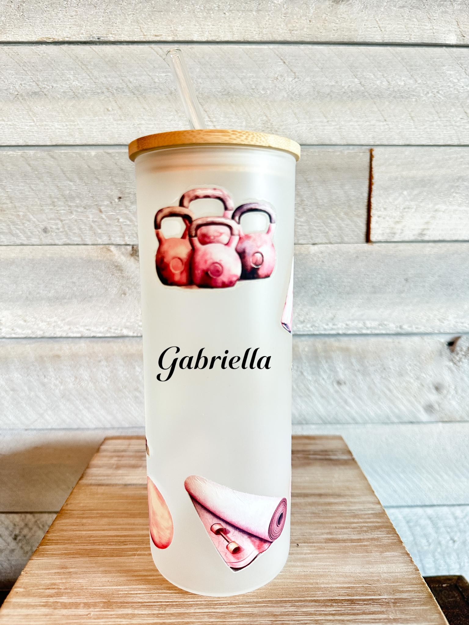 Personalized Gym Tumbler Custom Name Water Bottle Pink Frosted Design 25 Oz Capacity Perfect Fitness Gift Motivational Workout Essential Feminine Aesthetic Durable Construction Leak Proof Hydration Solution Trendy Gym Girl Accessory