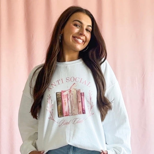 antisocial book club sweatshirt reader pink sweater white sweatshirt reader book lover gift 
