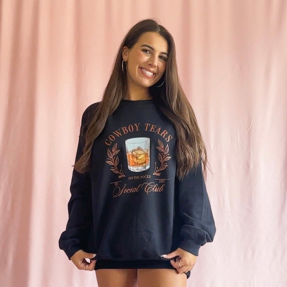 cowboy tears sweatshirt black oversize western sweatshirt country sweater women funny graphic sweatshirt cowgirl