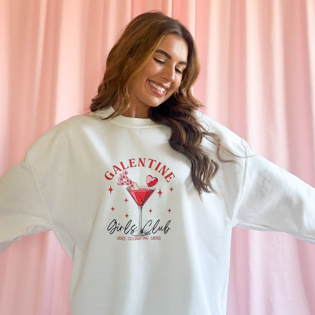 Cozy Friendship Sweatshirt Comfortable Casual Wear Women Celebrating Girls Bold Graphic Statement Piece Soft Breathable Fabric Galentine Day Outfit Perfect Party Top Female Empowerment Design Sisterhood Celebration Essential Best Friend