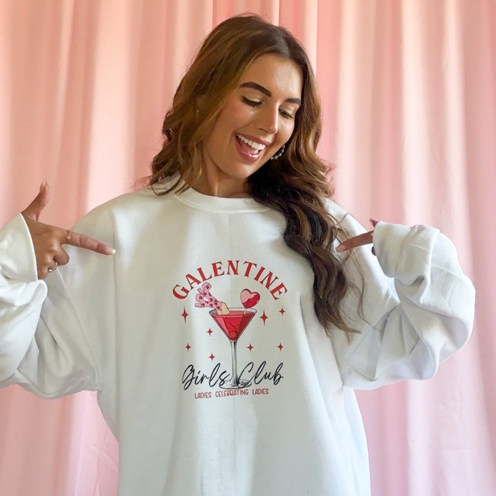 Galentine Day Sweatshirt Women Celebrating Friendship Girls Supporting Girls Graphic Top Cozy Comfortable Casual Wear Perfect Party Outfit Idea Soft Fabric Construction Bold Statement Piece Female Empowerment Clothing Sisterhood Celebration