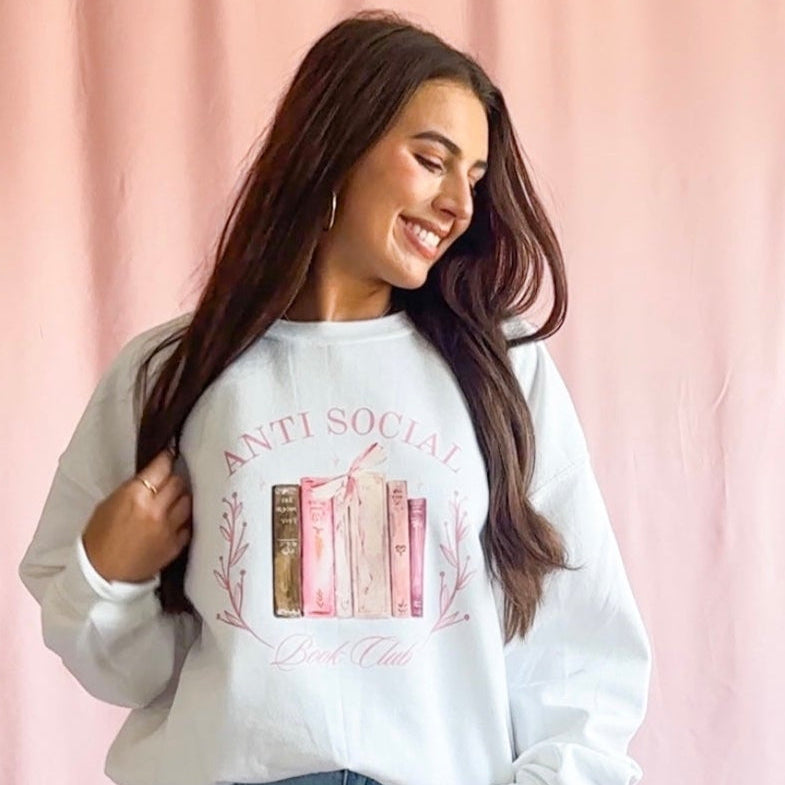 antisocial book club sweatshirt, book lover crewneck, reader sweatshirt, introvert sweatshirt, cozy bookish sweater, unisex graphic sweatshirt, bookworm gift, aesthetic reader apparel