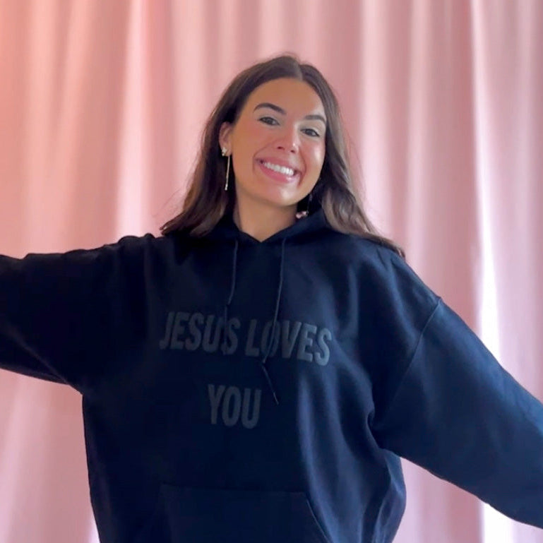 jesus loves you hoodie black puff letter sweatshirt christianity hoodie religious sweatshirt women hoodie faith based