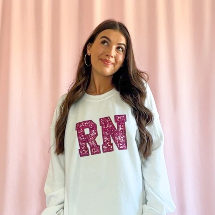 rn sweatshirt nurse clothing rn loungewear nurse gift graduation sweatshirt girly sweater hot pink sparkle sweatshirt nurse attire rn merchandise gift idea nurse