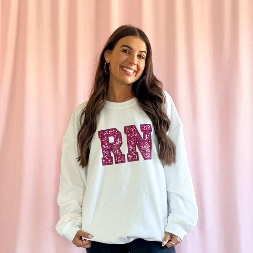 rn sweatshirt nurse clothing rn loungewear nurse gift graduation sweatshirt girly sweater hot pink sparkle sweatshirt nurse attire rn merchandise gift idea nurse