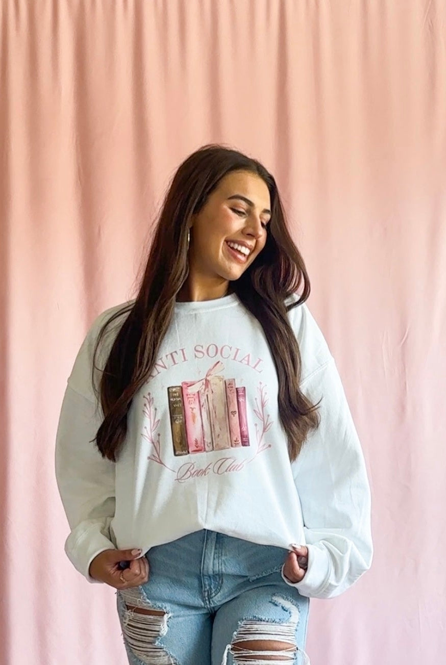 Antisocial Book Club White Sweatshirt – Unisex Cozy Reader Graphic Crewneck