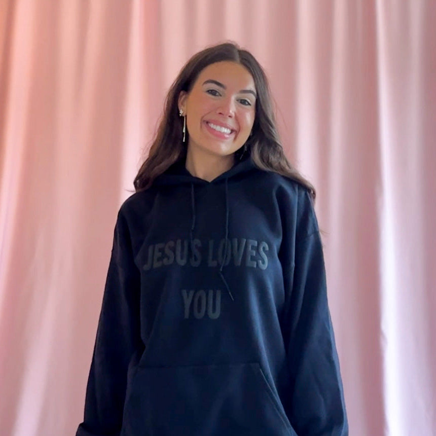jesus loves you hoodie black puff letter sweatshirt christianity hoodie religious sweatshirt women hoodie faith based