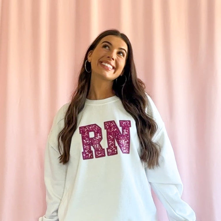 rn sweatshirt nurse clothing rn loungewear nurse gift graduation sweatshirt girly sweater hot pink sparkle sweatshirt nurse attire rn merchandise gift idea nurse