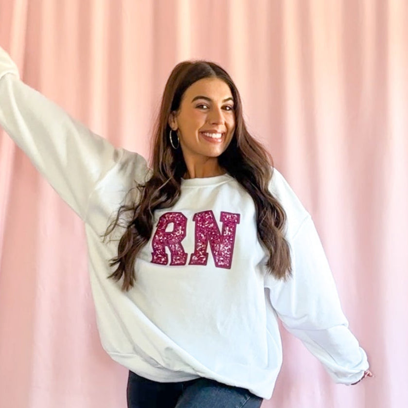 rn sweatshirt nurse clothing rn loungewear nurse gift graduation sweatshirt girly sweater hot pink sparkle sweatshirt nurse attire rn merchandise gift idea nurse