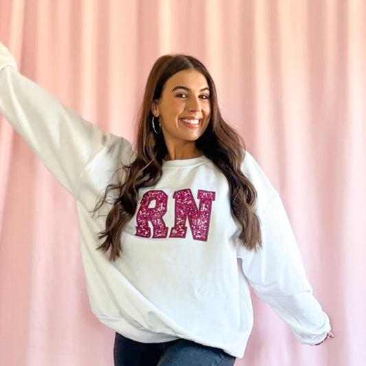 rn sweatshirt nurse clothing rn loungewear nurse gift graduation sweatshirt girly sweater hot pink sparkle sweatshirt nurse attire rn merchandise gift idea nurse