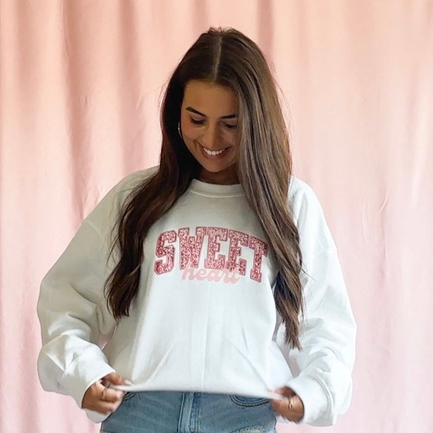 sweetheart sweatshirt sequin graphic sweater women oversized sweatshirt white sweater pink sweatshirt valentines day apparel women trending sweater 
