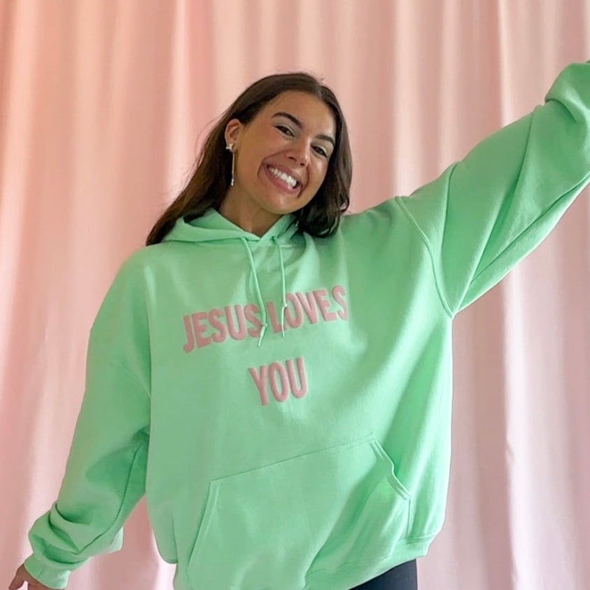 jesus loves you hoodie black puff letter sweatshirt christianity hoodie religious sweatshirt women hoodie faith based