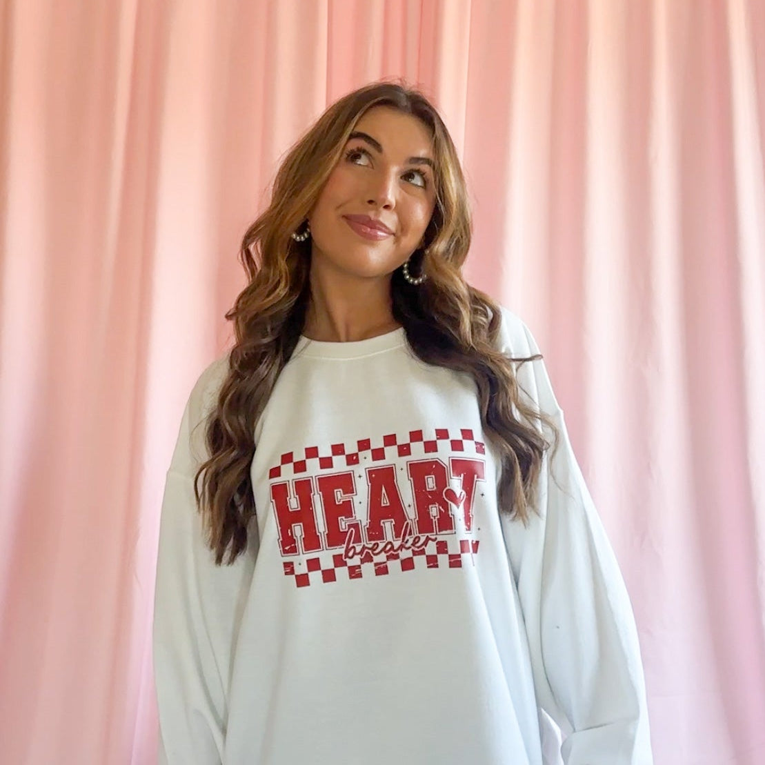 Oversized Valentine Sweatshirt Women Graphic Heartbreaker Design Cozy Comfortable Fit Ultra Soft Fabric Perfect Casual Wear Bold Statement Fashion Vintage Font Style Breathable Material Holiday Season Ready Edgy Playful Look Contemporary