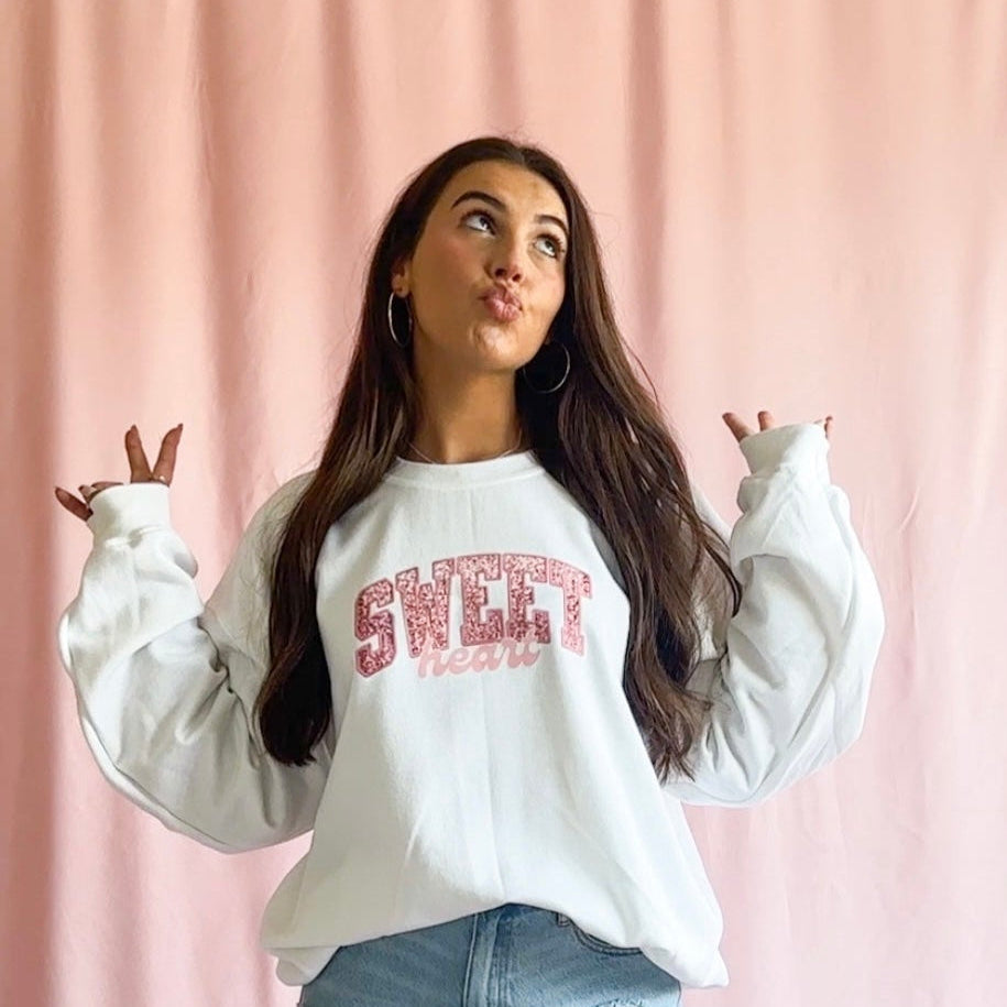 sweetheart sweatshirt sequin graphic sweater women oversized sweatshirt white sweater pink sweatshirt valentines day apparel women trending sweater 