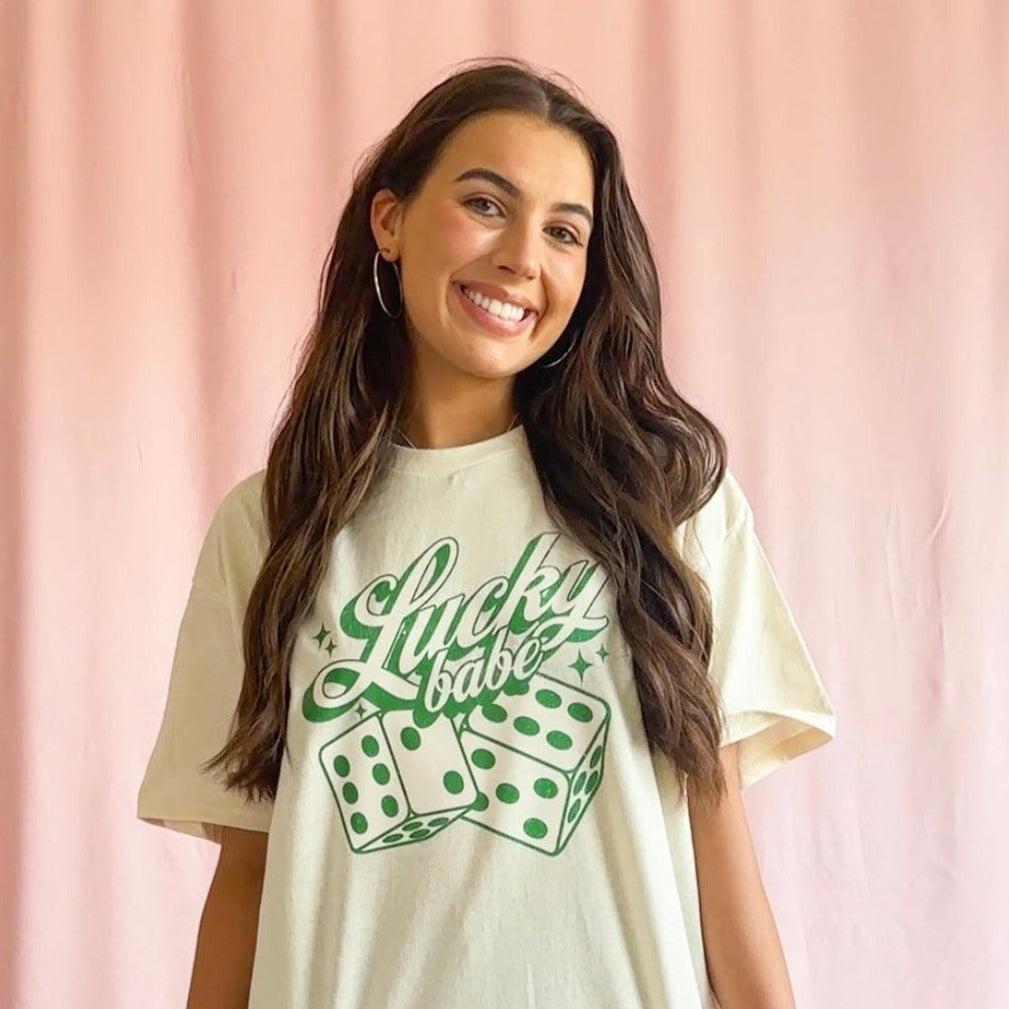 lucky babe shirt, st patricks day shirt, green holiday t-shirt, funny st pattys tee, unisex st patricks shirt, lucky graphic tee, festive holiday shirt, shamrock aesthetic shirt