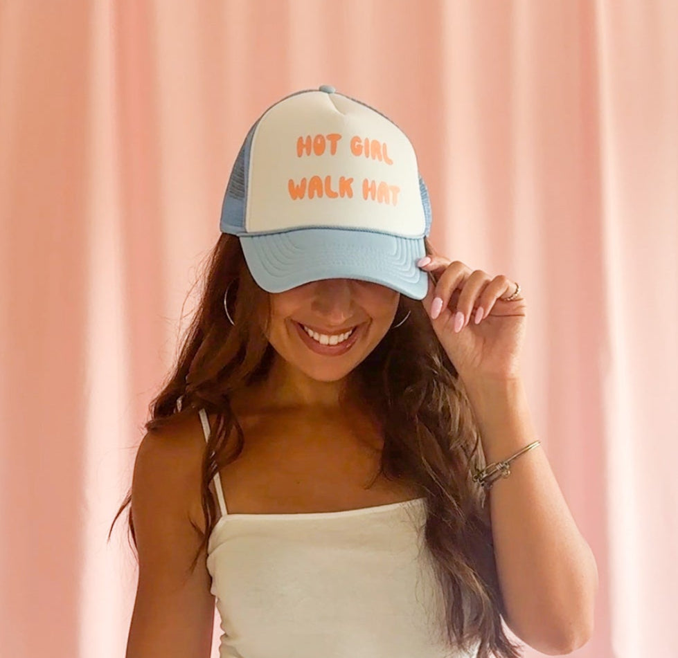 Embroidered Trucker Hat Women Trendy Mesh Back Snapback Cap Adjustable Closure Design Comfortable Secure Fit Ventilation Panels Keep Cool Casual Outdoor Fashion Accessory Perfect Beach Day Essential Everyday Style Statement Athletic Walking